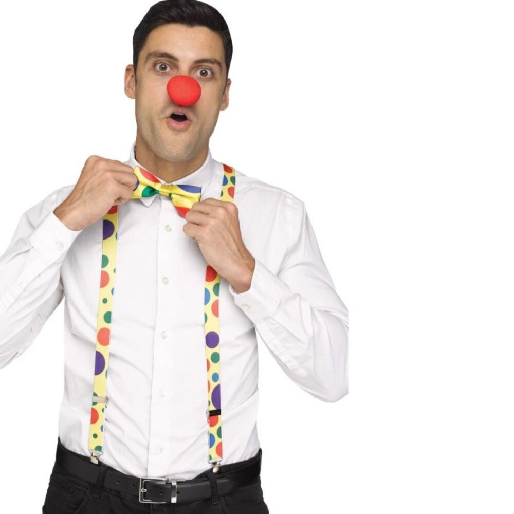 Clown Suspender Instant Kit Halloween Costume Accessory Colorful Tie Nose 14+